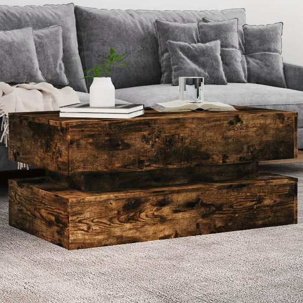 vidaXL Couchtisch mit LED-Leuchten Räuchereiche 90x50x40 cm, 839865
