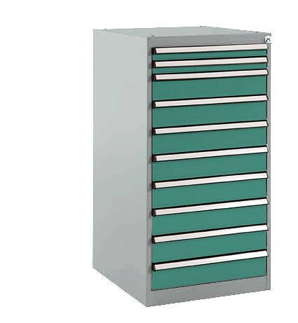 Manuflex Schubfachschrank BASETEC Stationär, Nutzhöhe 900 mm mit 10 Schubfächern, in graugrün HF 0001, SP1118.0001