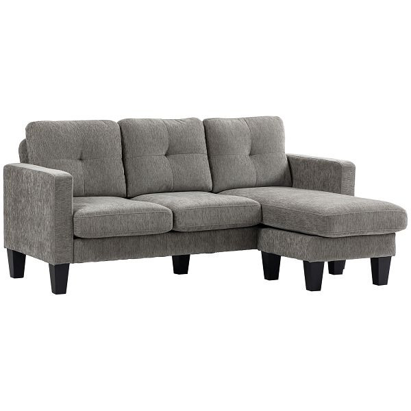 HOMCOM Ecksofa, Eck-Couch mit umkehrbarer Chaiselongue, Sofa in L-Form, Bezug in Leinenoptik, 186 x 130 x 84 cm, Braun, 839-886V00BN