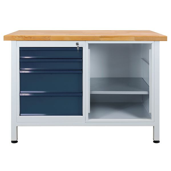 ADB Werkbank 1 Regalteil + 4 Schubladen, Maße: 1200x600x840mm (BxTxH), Farbe Werktisch: grau, RAL 7035, Farbe Schublade: Anthrazitgrau (RAL 7016), 42929