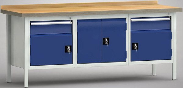 KLW Standard-Werkbank - 2000 x 700 x 840 mm L x T x H, L & R: 150EA/Tür, mittig 2-türiger Schrank, WS239N-2000M40-E7020