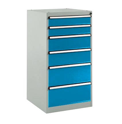 Manuflex Schubfachschrank BASETEC Stationär, Nutzhöhe 900 mm mit 6 Schubfächern, in lichtblau RAL 5012, SP1142.5012