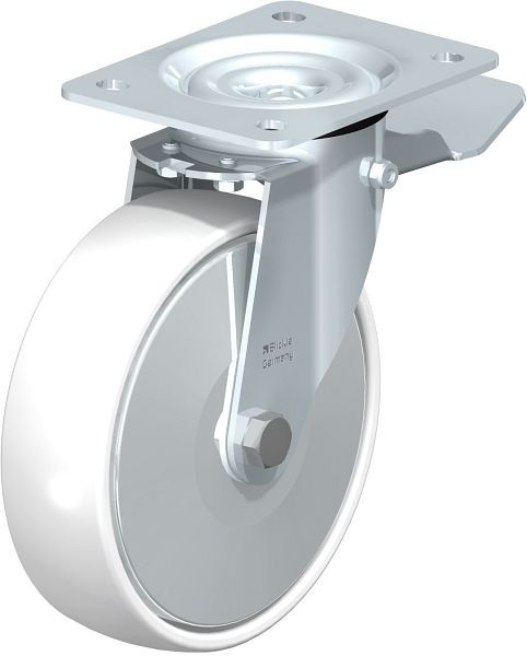 Blickle LE-PO 175R-ST-FA Stahlblech-Lenkrolle mit Anschraubplatte & Feststeller, Polyamid, Weiß, 749579