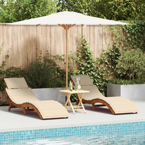 vidaXL Sonnenliegen mit Kissen 2er Set Beige aus massivem Akazienholz, 4107097