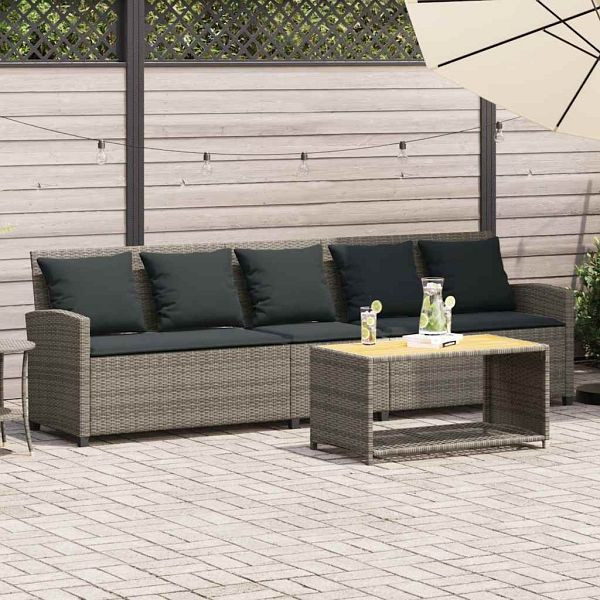 vidaXL Gartensofa 5-Sitzer mit Kissen Grau Poly Rattan, 4104114