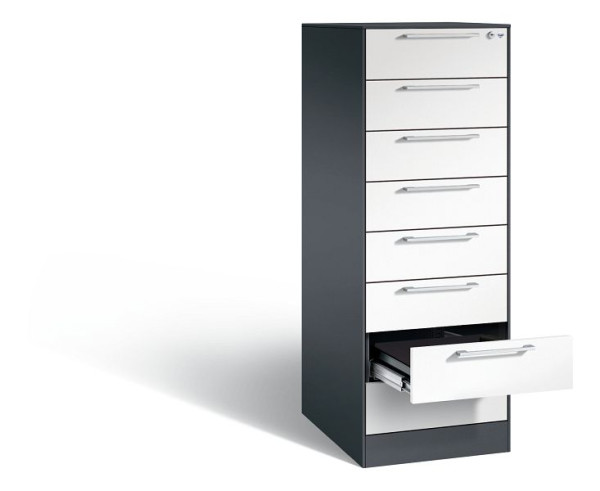 C+P Karteischrank Asisto, H1310xB440xT600mm, Farbe: Schwarzgrau / Verkehrsweiß, Bügelgriff, 146225-822 S10019