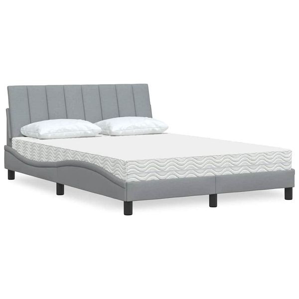 vidaXL Bett mit Matratze Hellgrau 140x200 cm Stoff, 3310531
