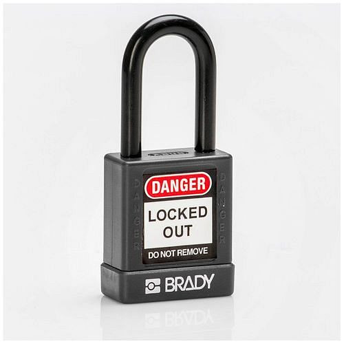 Brady Vorhängeschlösser, Aluminiumgehäuse, Nylonschutz, VE: 6 Stück, lichte Bügelhöhe 38 mm, schwarz, 307982