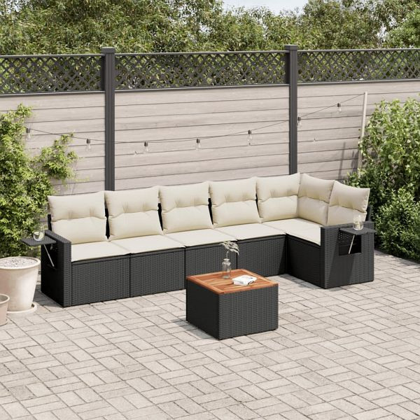 vidaXL 7-teilig Garten-Sofagarnitur mit Kissen Schwarz Poly Rattan, 3256903