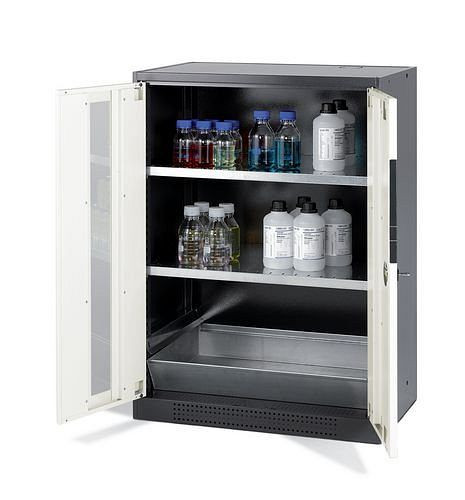 asecos Chemikalienschrank Systema CS-82G, Korpus anthrazit, weiss, 2 Einlegeböden und Bodenwanne, 202659
