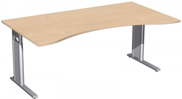 geramöbel Schreibtisch Ergonomieform höhenverstellbar, C Fuß Blende optional, 1800x1000x680-820, Buche/Silber, N-647337-BS