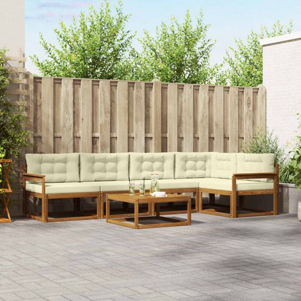 vidaXL Outdoor-Sofagarnitur mit Kissen 6-teilig Natur und Creme, 3367603