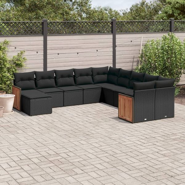 vidaXL 11-teilig Garten-Sofagarnitur mit Kissen Schwarz Poly Rattan, 3228246