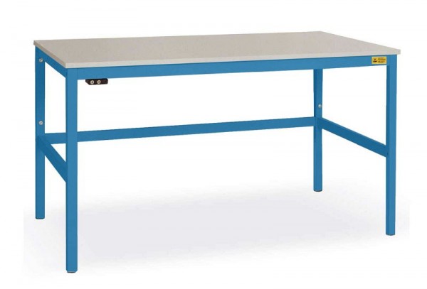 Manuflex ESD-Arbeitstisch CANTOLAB Standard mit Kautschukplatte, BxTxH = 1250 x 800 x 762-788 mm, Lichtblau, LC1033.5012
