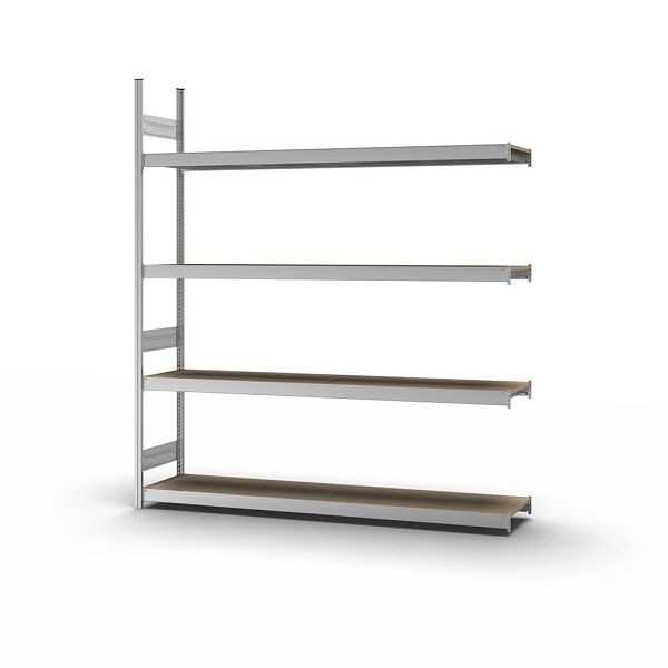 hofe Großfach-Anbauregal, 2500x400x2200 mm, 4 Fachebenen, Spanplatte verzinkt, 350 kg Fachlast, 1750 kg Feldlast, zweiseitige Bedienung, GZA25422S