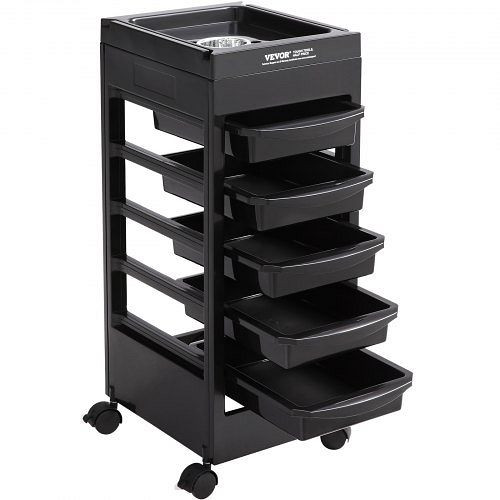 VEVOR Friseurwagen, aus Kunststoff, 5 herausnehmbare Schubladen und Trocknerhalter, 4 Räder (2 feststellbar) für Beauty-SPA-Barbershop, SLTCCTKHSSL5RP6HEV0