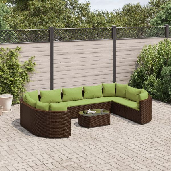 vidaXL 10-teilig Garten-Sofagarnitur mit Kissen Braun Poly Rattan, 3308406