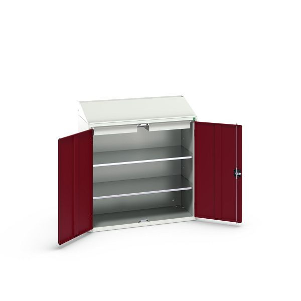 bott verso Economy Pult, mit 2 Fachböden und 2 Schubladen, BxTxH: 1050 x 550 x 1130 mm, Lichtgrau / Purpurrot, 16929214.24
