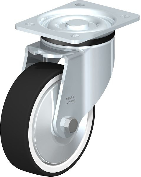 Blickle LK-POTH 150R-FI-FA Stahlblech-Lenkrolle, schwere Ausführung, mit Anschraubplatte & Feststeller, Thermoplastisches Polyurethan, Grau, 750427