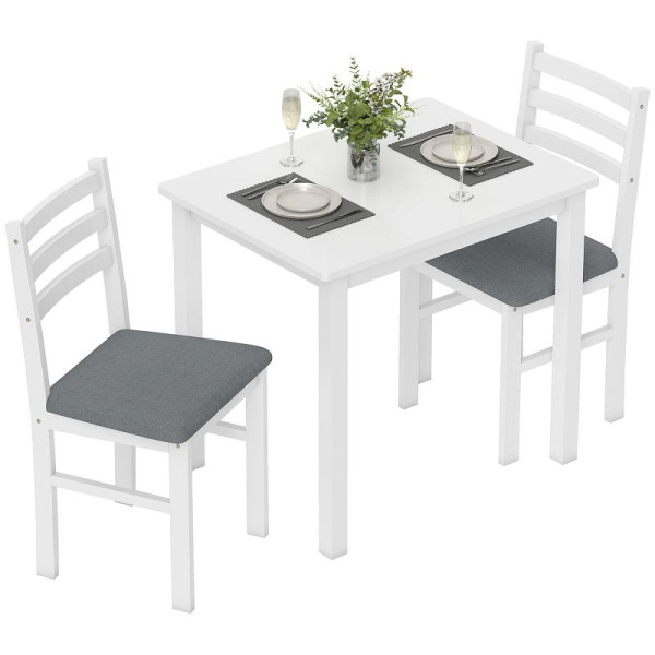 HOMCOM 3-teiliges Esstisch-Set mit 2 Stühlen, Küchentisch für kompakte Räume, gepolsterte Stühle, platzsparend, MDF, Weiß, 83A-289V90WT
