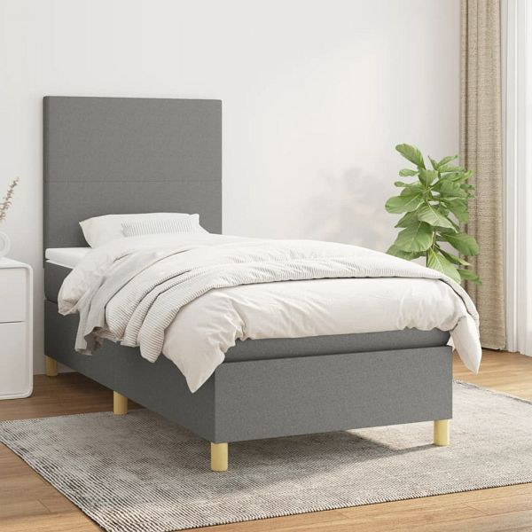 vidaXL Boxspringbett mit Matratze Dunkelgrau 80x200 cm Stoff, 3142130