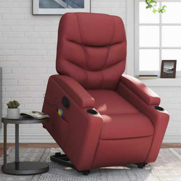 vidaXL Massagesessel mit Aufstehhilfe Weinrot Kunstleder, 3204669