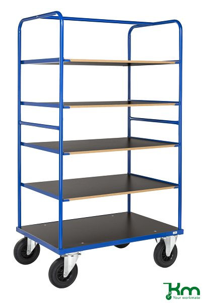 Kongamek Multi-Etagenwagen, 2 Bock- und 2 Lenkrollen aus Vollgummi mit Bremsen, 1000 x 700 x 1800 mm, Serie 300, KM338-2B