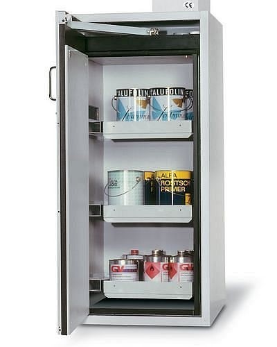asecos Gefahrstoffschrank G-600-3-FP (one touch), 600 mm, 3 Auszüge, Tür rechts, grau, 3024300130722
