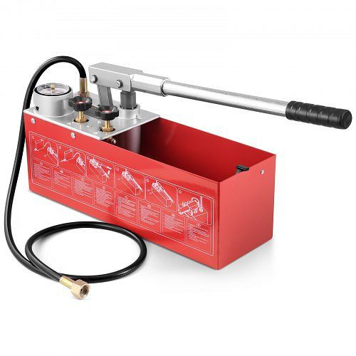 VEVOR Abdrückpumpe, max, 25 Bar, manuell, Doppelventil und Manometer, 10-L-Wassertank, 1,4-m-Schlauch, 1/2-Zoll-Außengewindeanschluss, SYCSBSF28JL0RYKOLV0