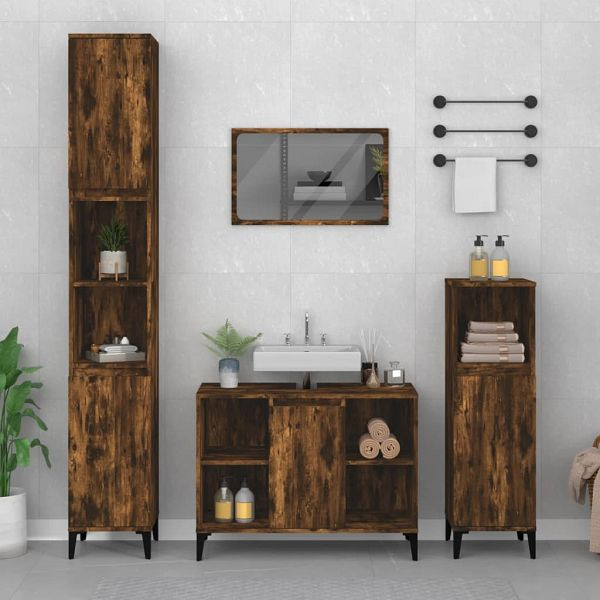 vidaXL 3-teilig Badmöbel-Set Räuchereiche Holzwerkstoff, 3185626