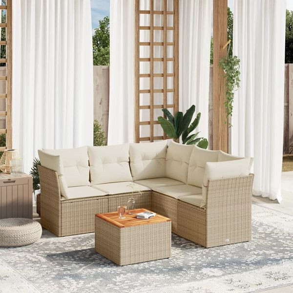 vidaXL 6-teilig Garten-Sofagarnitur mit Kissen Beige Poly Rattan, 3255967