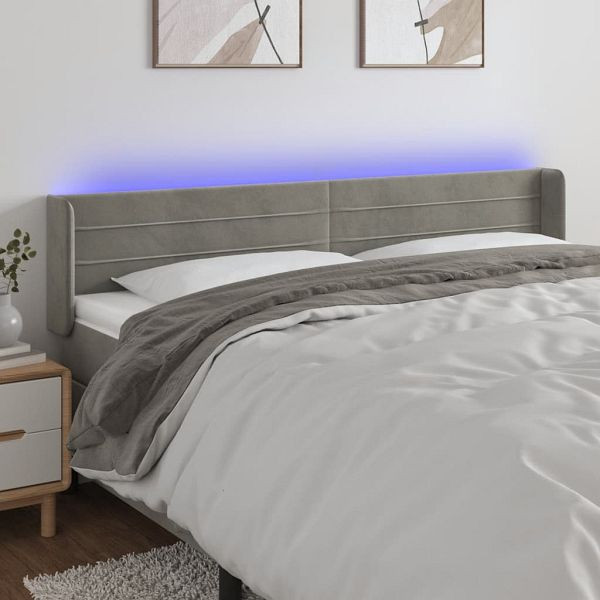 vidaXL LED Kopfteil Hellgrau 203x16x78/88 cm Samt, 3123442