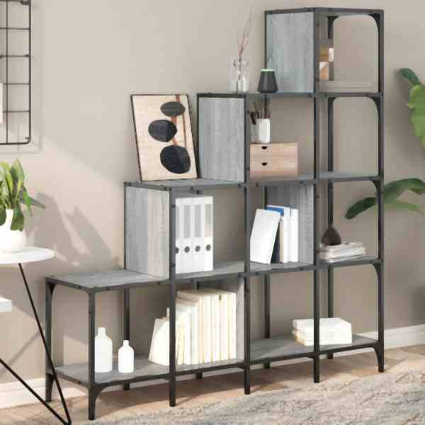 vidaXL Bücherregal Grau Sonoma 122x30x132 cm Holzwerkstoff und Metall, 845444