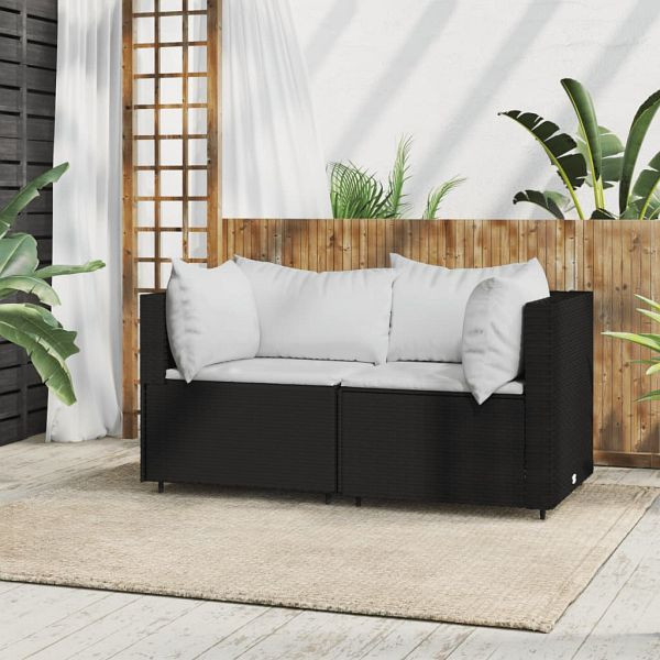 vidaXL Garten-Ecksofa mit Kissen Schwarz Poly Rattan, 319729