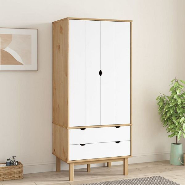 vidaXL Kleiderschrank OTTA Braun&Weiß 76,5x53x172 cm Massivholz Kiefer, 348590