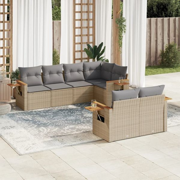 vidaXL 7-tlg. Garten-Sofagarnitur mit Kissen Grau Poly Rattan, 3259386