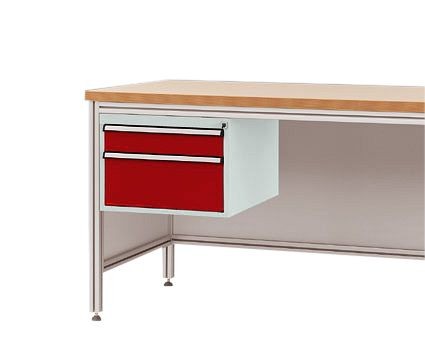 Manuflex Gehäuse-Unterbau für ALU-Arbeitstische, Nutzhöhe 300 mm mit 2 Schubfächern, für Tischtiefe 800 mm, Rubinrot, ZB4572.3003