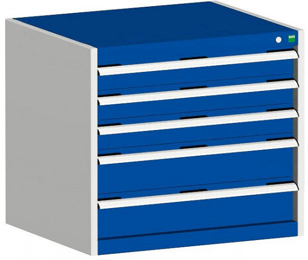 bott cubio Schubladenschrank bestückt mit 5 Schubladen BxTxH: 800 x 525 x 700 mm, RAL 7035/5010, 40012116.11V