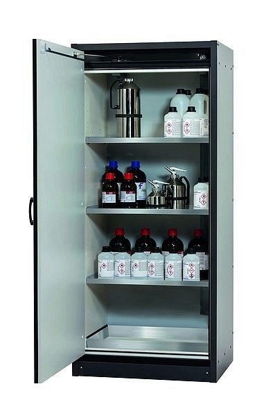 asecos Sicherheitsschrank Q-CLASSIC-30, Q30.195.086.WD in enzianblau RAL 5010 mit 3x Fachboden (Edelstahl), 31008-067-30049