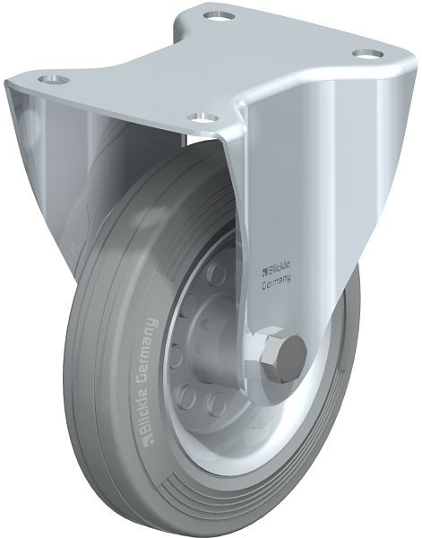 Blickle B-VE 160R-SG Stahlblech-Bockrolle mit Anschraubplatte, Vollgummi, Grau, 357798