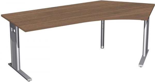 geramöbel Schreibtisch 135° rechts starr, C Fuß Blende optional, 2166x1130x720, Nussbaum/Silber, N-648316-NS