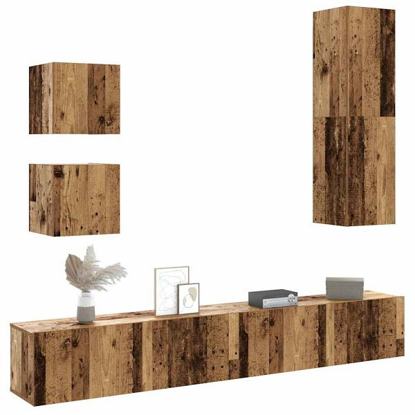 vidaXL 5-tlg. TV-Schrank-Set Wandmontage Altholz-Optik Holzwerkstoff, 3328999