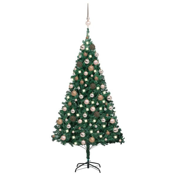 vidaXL Künstlicher Weihnachtsbaum mit Beleuchtung & Kugeln Grün 180 cm, 3077622