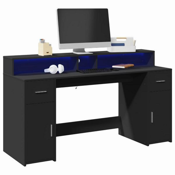 vidaXL LED-Schreibtisch Schwarz 160x55x91 cm Holzwerkstoff, 3309430
