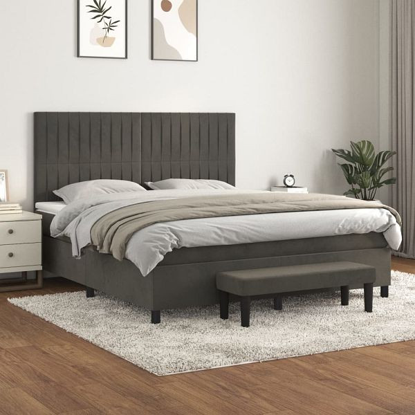 vidaXL Boxspringbett mit Matratze Dunkelgrau 180x200 cm Samt, 3137978
