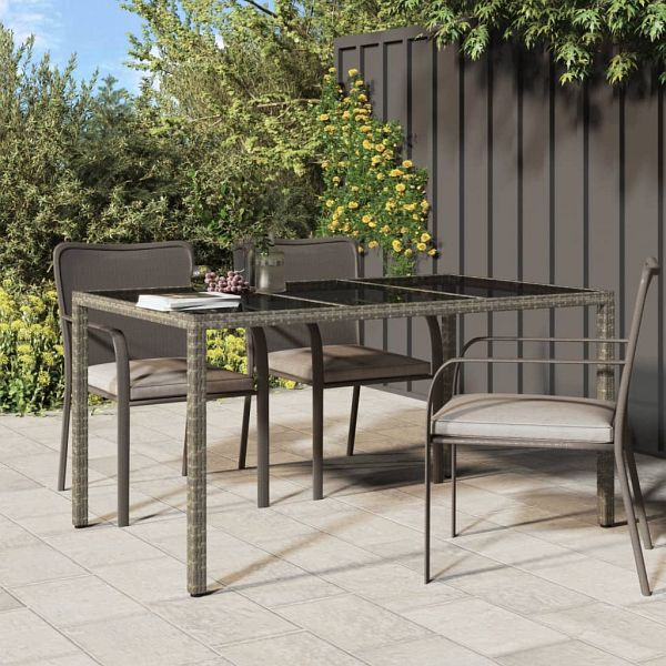 vidaXL Gartentisch 150x90x75 cm Hartglas und Poly Rattan Grau, 316708