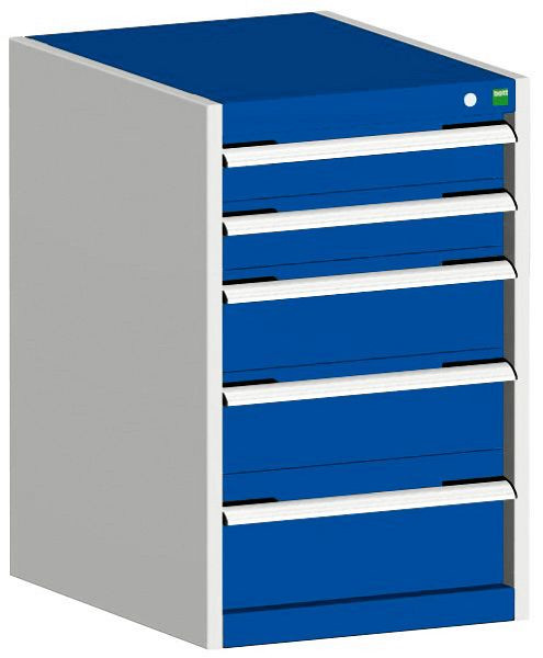 bott cubio Schubladenschrank bestückt mit 5 Schubladen BxTxH: 525 x 525 x 800 mm, RAL 7035/5010, 40010027.11V