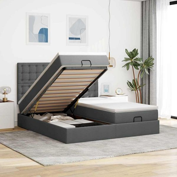 vidaXL Ottoman-Bett mit Matratzen Dunkelgrau 160x200 cm Stoff, 3313728