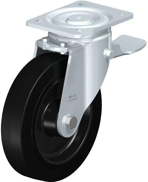 Blickle LH-POEV 200XR-ST Stahlblech-Lenkrolle, Schwerlast-Ausführung, mit Anschraubplatte & Feststeller, Elastik-Vollgummi, Schwarz, 851867