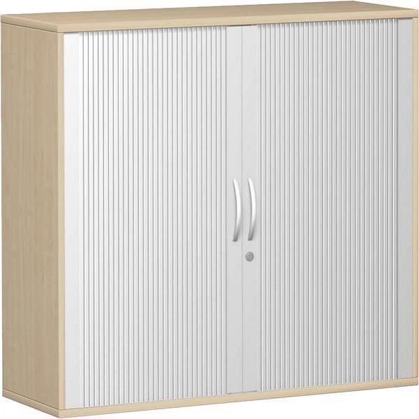 geramöbel Querrollladenschrank 2 Dekor-Einlegeböden, abschließbar, 1200x425x1152, Silber/Ahorn, N-10Q312-SA